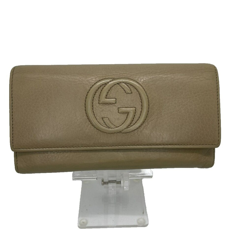 Authentic GUCCI Soho Interlocking G Leather Long Wallet Beige/116